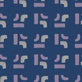 Simple minimalistic geometry seamless pattern. Abstract shapes on navy blue background. Tetris style