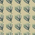 Simple minimalistic seamless floral pattern with bud tulip. Beige background with green and blue botanic ornament Royalty Free Stock Photo