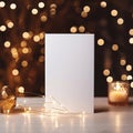 Simple mockup, invitation, white mockup, White vibrant background, with brown string, bokeh lights