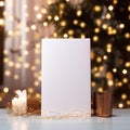 Simple mockup, invitation, white mockup, White vibrant background, with brown string, bokeh lights