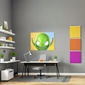 Simple and modern desk with UFO portrait