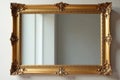 Simple, modern gold frame encases a clear mirror , interior design, art deco Royalty Free Stock Photo