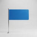 Blank Blue Rectangular Flag on a Silver Pole Against a Light Gray Background banner sign Royalty Free Stock Photo
