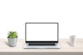 Simple, modern laptop with isolated screen for mockup on office desk Royalty Free Stock Photo
