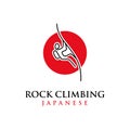 Simple modern line art, outline japanese Rock climbing logo design vector template illustration. japanese rock climber, adventure Royalty Free Stock Photo