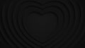 Simple modern premium luxury black hearts move from the center with soft shadows. Outline neumorphism shape background