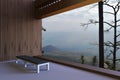 Simple modern rooms and the view outside the window overlooking the Woods and the sky a beautiful morning Royalty Free Stock Photo