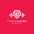 shield and barbell for security and fitness logo design Royalty Free Stock Photo