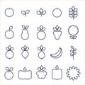 Simple, modern style icons set vegetables, fruits, cereals. Outline flat design