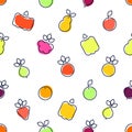 Simple, modern style seamless pattern vegetables, fruits. Outline flat style