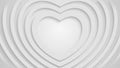 Simple modern white hearts move from the center with soft shadows. Outline neumorphism shape background. Digital gift card