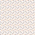 Simple modest botanical pattern with small multicolor leaves and polka dots on white background