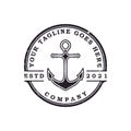 Simple Mono Line Art Anchor Boat Ship Nautical logo design vector in vintage style