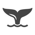 Simple monochrome fishtail icon vector illustration. Whale tail with fin at waving water surface