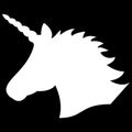 Simple Monochrome shape, silhouette of the magical unicorn in white on the black background