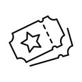 Simple monochrome ticket icon with star logo coupon paper pass entry document event or purchase