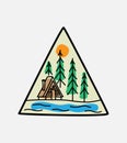 simple monoline design of lodge by the river in monoline art style, badge design, T-shirt Art, Tee design