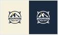 Simple Mountain badge with sun and compass concept logo template Royalty Free Stock Photo