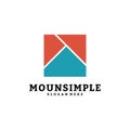 Simple mountain logo vector template design, mount in box, A-initial logo.