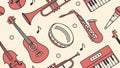Simple Musical Instruments Seamless Pattern, Hand-Drawn Style, vector design Generative AI Royalty Free Stock Photo