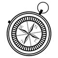 Simple nautical compass showing directions: west, east, south, north in black and white in geometric monochrome star style pointe