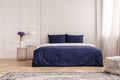 Simple navy blue and white bedroom interior design