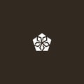 Simple negative space vector iconic sign of pentagonal five-petal flower