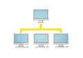 Simple network diagram three computers connected to a central hub server Royalty Free Stock Photo