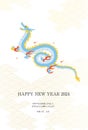 Simple New Year's card for the year of the dragon 2024, Japanese Pattern background with rising dragon, New Year postcard