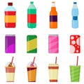 Soft drink bottles, ice cream and soda vector illustration Royalty Free Stock Photo