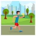 Winner in the city runner vector art illustration