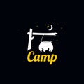 Simple night camp cooking activity illustration on dark background Royalty Free Stock Photo