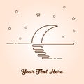 Simple Night Scene Moon and Stars Line Art Vector