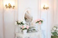 Table for the bedroom. Fragment of the interior of a beautiful bedroom Suite in bright white. Royalty Free Stock Photo