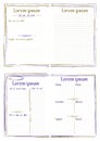 Simple A5 notepad page templates with ragged lines frame. Set of four backgrounds sheets for diary. Blank checked copy space and