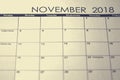 Simple November 2018 calendar. Week starts from Sunday. Royalty Free Stock Photo