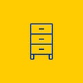 Simple occasional cupboard cabinet blue line icon on yellow background