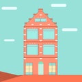 Simple orange building on blue background