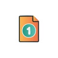 Simple orange document file icon with a prominent white number one in a teal circle Royalty Free Stock Photo