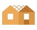 Simple orange house construction with exposed framework and empty windows. New home building process concept vector