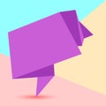 simple origami purple speech banner icon on pastel colored background