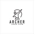 Simple outline archery logo design, archer logo, clean and minimalist logo, sports logo vector template