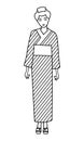 Simple outline cartoon japanese woman in yukata