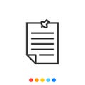 Simple Outline Document icon with Push pin, Vector and Illustration