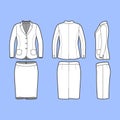 Simple outline drawing of a blazer and skirt