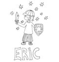 The simple outline drawing for coloring with the image of children of different name characters and education Royalty Free Stock Photo