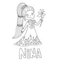 The simple outline drawing for coloring with the image of children of different name characters and education Royalty Free Stock Photo