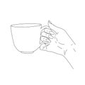 A simple outline drawing of the hands holding a cup. Vector black and white Royalty Free Stock Photo