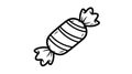 Simple outline drawing of a single wrapped candy with striped wrapper and twisted ends, isolated on white background, graphic Royalty Free Stock Photo