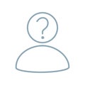 Simple outline gray-blue human silhouette icon with question mark in head Royalty Free Stock Photo